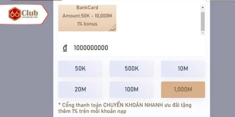 Chi tiết cách thực hiện giao dịch nạp tiền 66CLUB